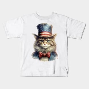 4th of July Cat Portrait Kids T-Shirt